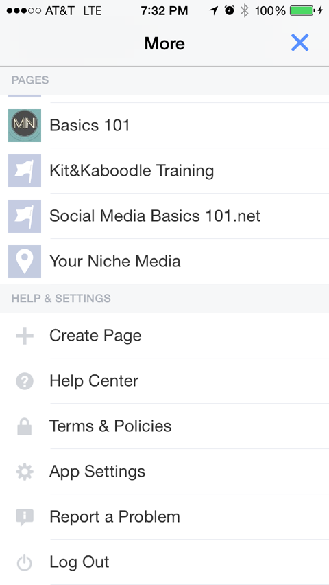 menu de gestion des applications des pages facebook